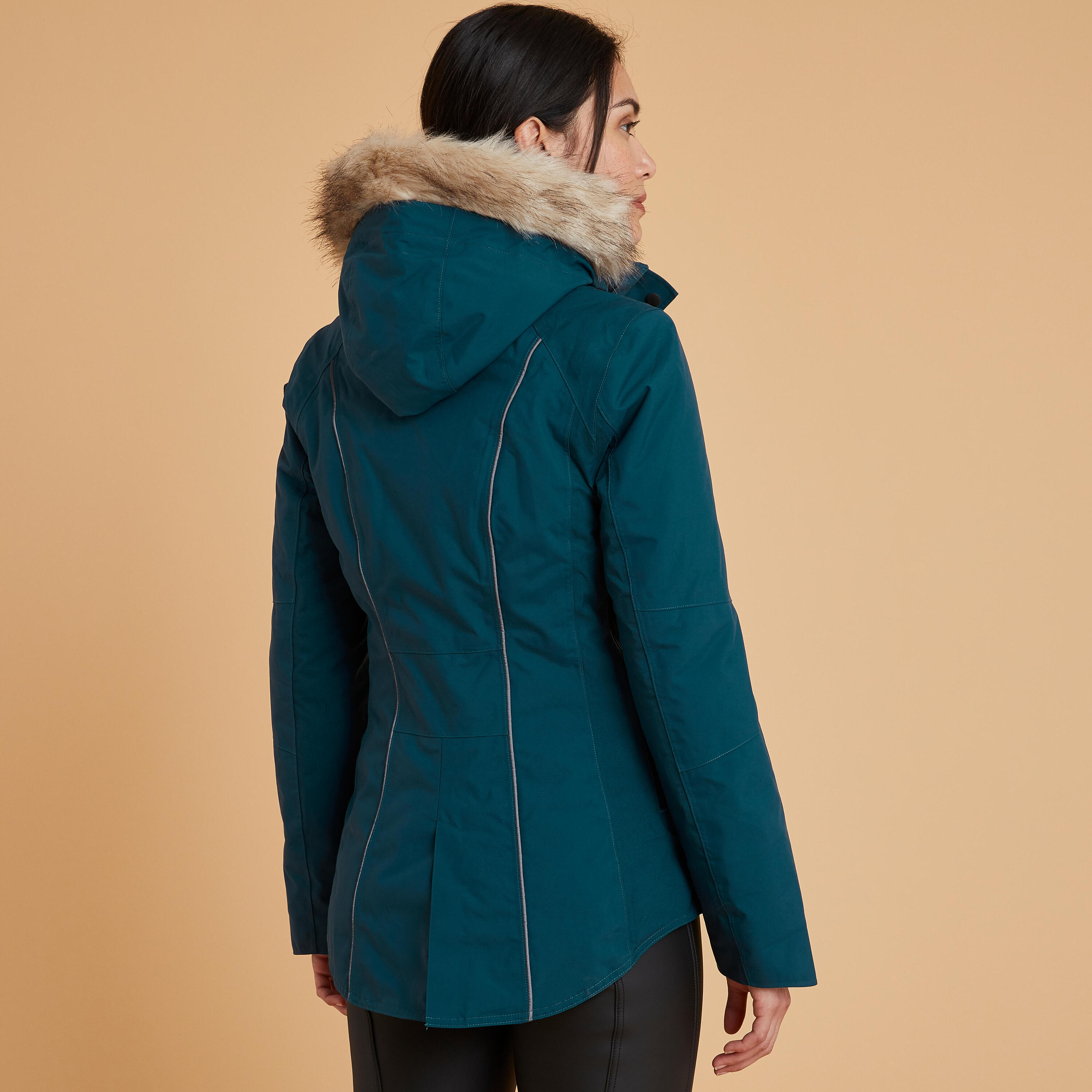 Chaqueta equitación 580 impermeable/cálida Mujer Fouganza verde 14/15