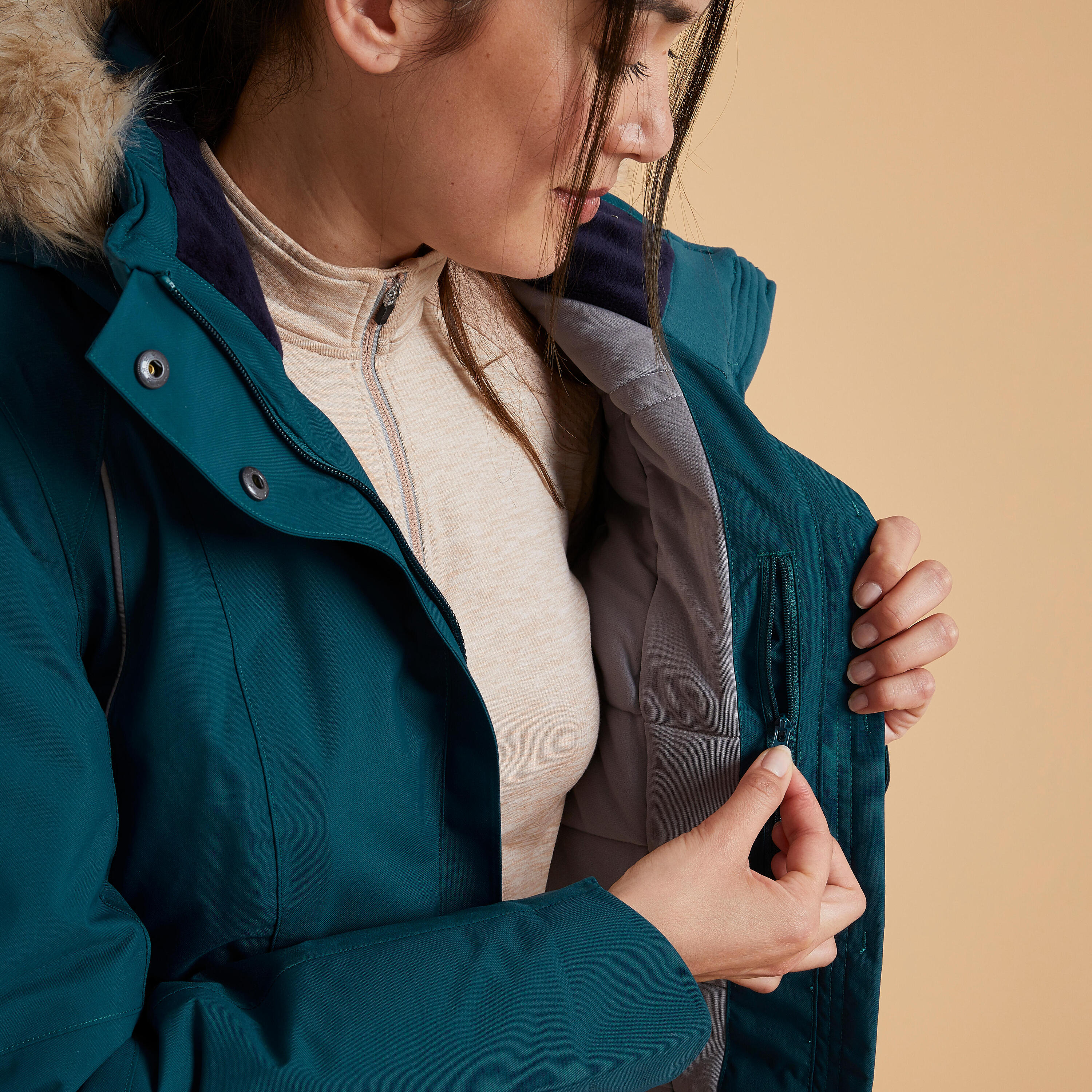 Chaqueta equitación 580 impermeable/cálida Mujer Fouganza verde 6/15