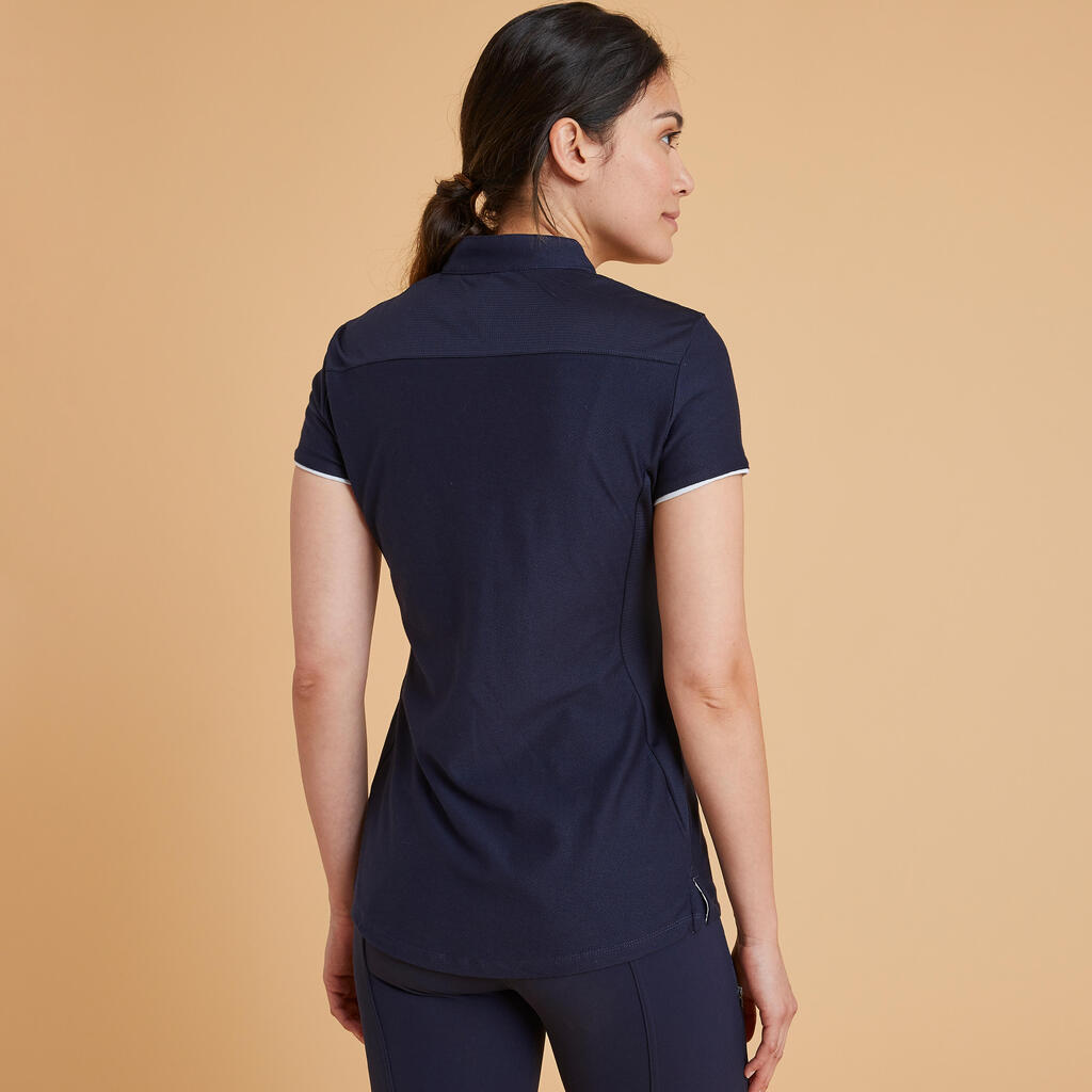 Reit-Poloshirt 500 kurzarm Damen schwarz