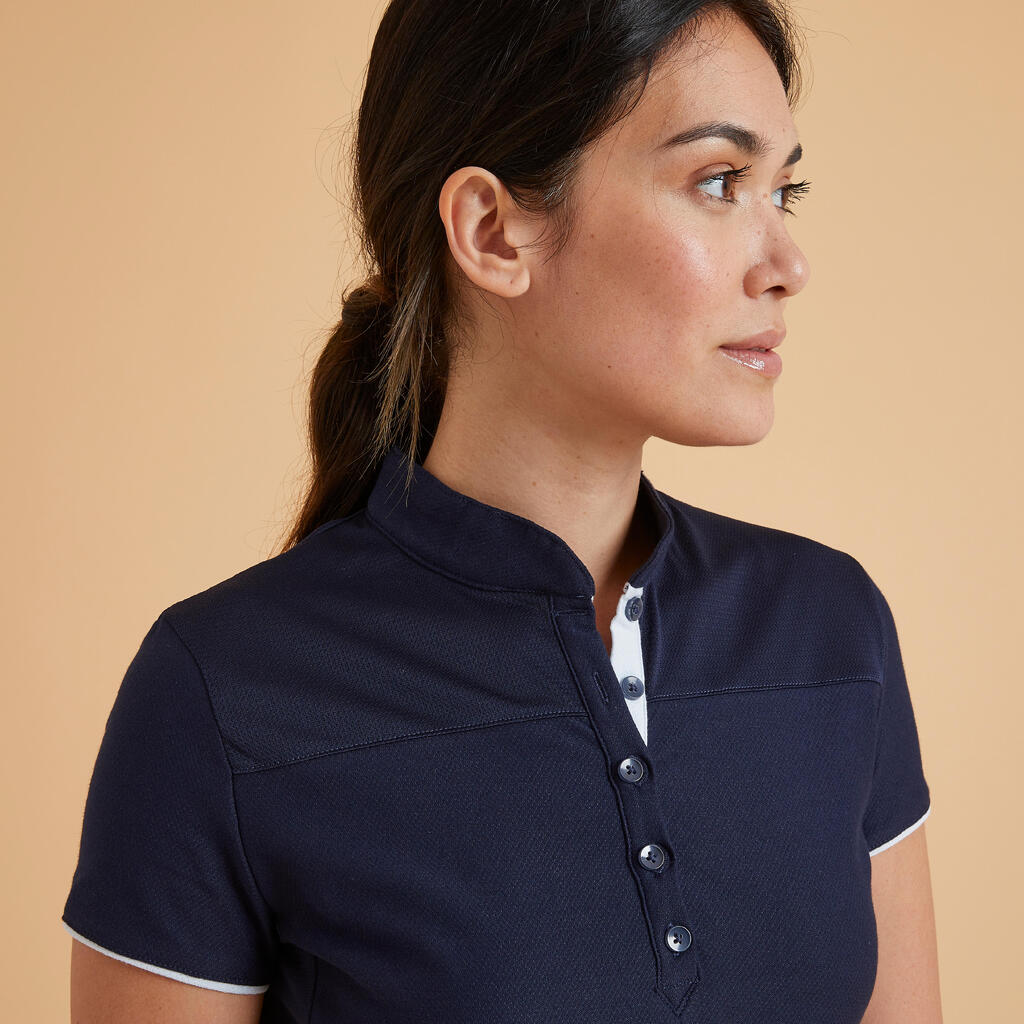 Sieviešu īspiedurkņu jāšanas polo krekls “500”, tumši zils