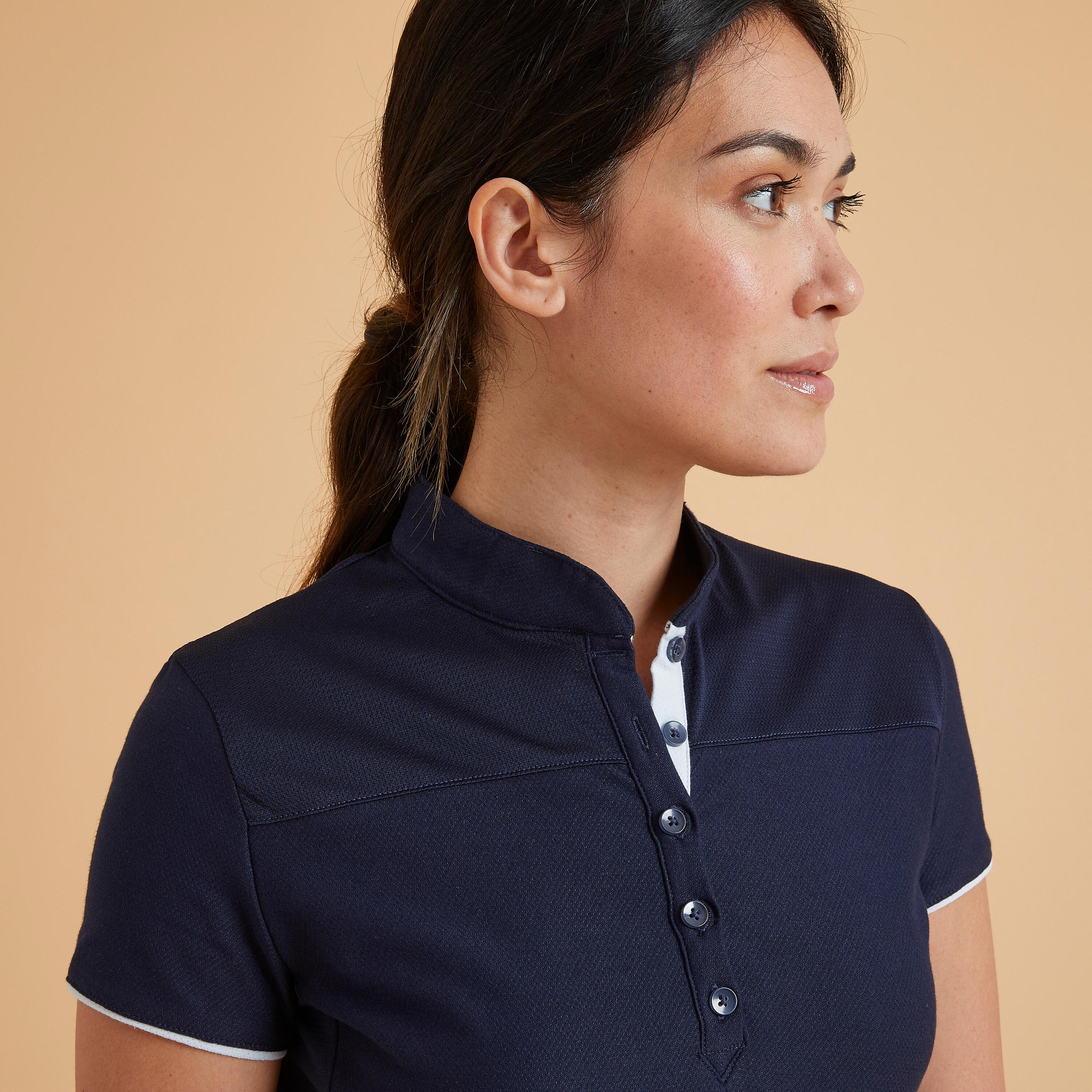 Women's Short-Sleeved Horse Riding Polo - Navy 3/5