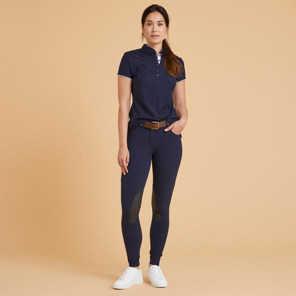 Reit-Poloshirt 500 kurzarm Damen schwarz