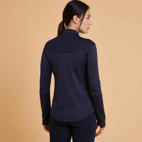 Women's Long-Sleeved Horse Riding Warm Polo Shirt 500 - Navy