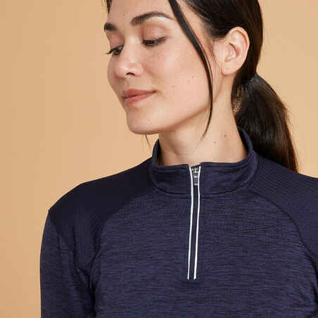 Moteriški šilti jojimo ilgarankoviai polo marškinėliai „500“, tamsiai mėlyni