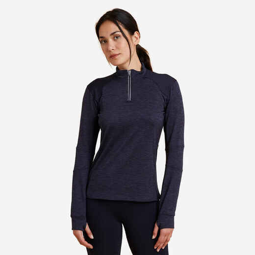 
      Women's Long-Sleeved Horse Riding Polo Shirt 500 Warm - Navy
  