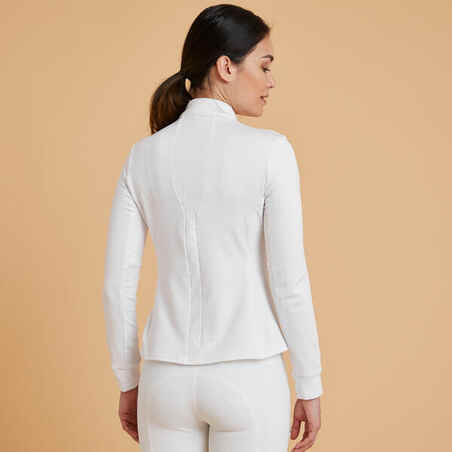 500 Comp Women's Horse Riding Long-Sleeved Warm Competition Polo Shirt - White