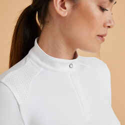 500 Comp Women's Horse Riding Long-Sleeved Warm Competition Polo Shirt - White