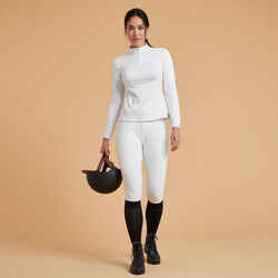 500 Comp Women's Horse Riding Long-Sleeved Warm Competition Polo Shirt - White