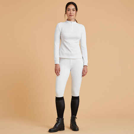 Moteriški ilgarankoviai jojimo varžybų polo marškinėliai „500“, balti