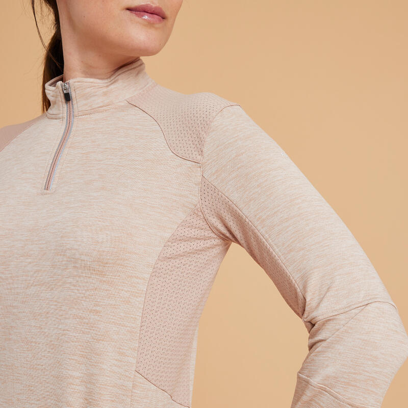 Polo equitazione donna 500 WARM calda beige