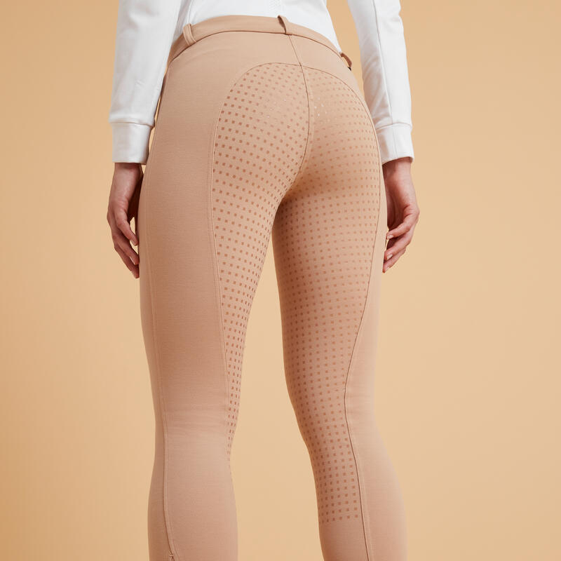 Pantalon équitation full grip chaud Femme - 500 beige