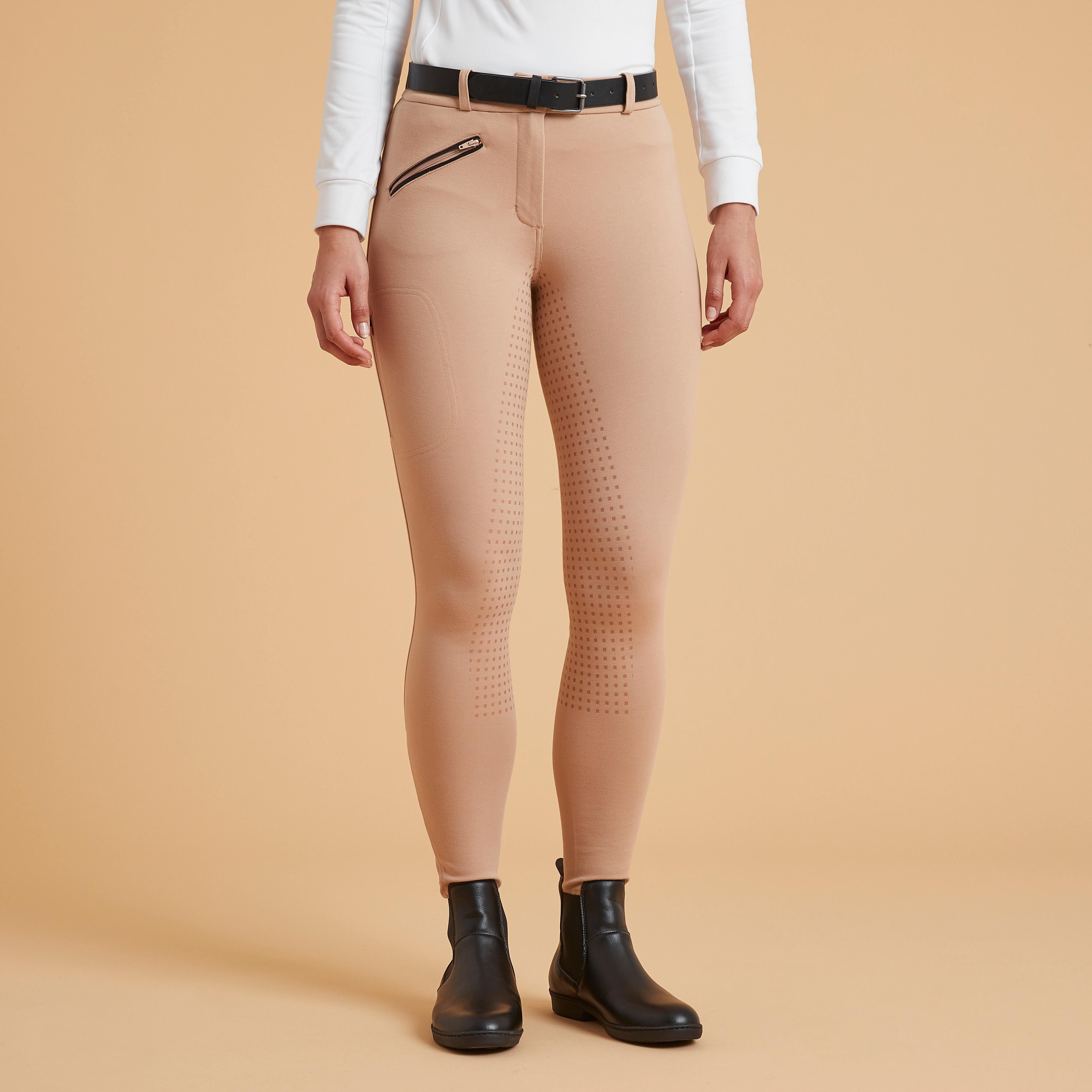 pantalon équitation full grip chaud femme - 500 beige - fouganza