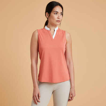 Camiseta sin mangas de equitación para Mujer - Fouganza 500 naranja