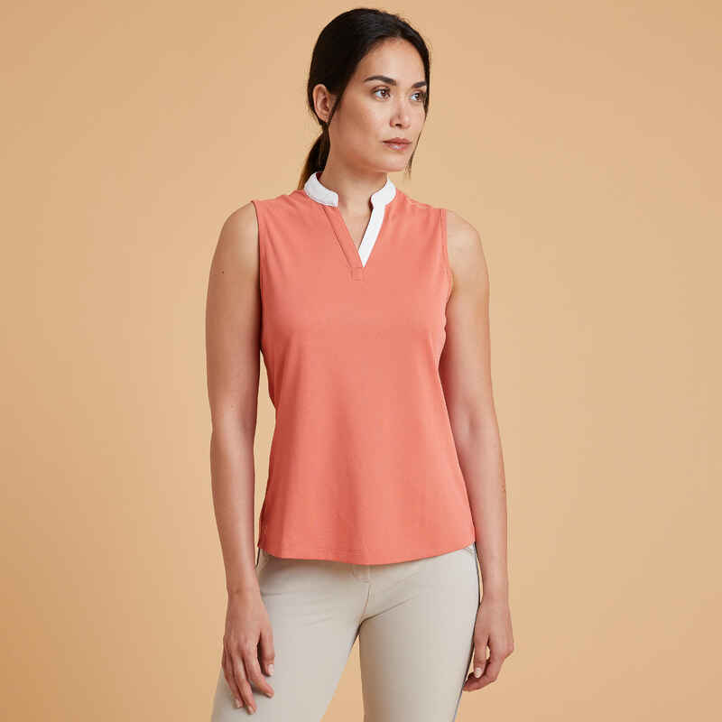 Women's Horse Riding Tank Top 500 Mesh - Orange