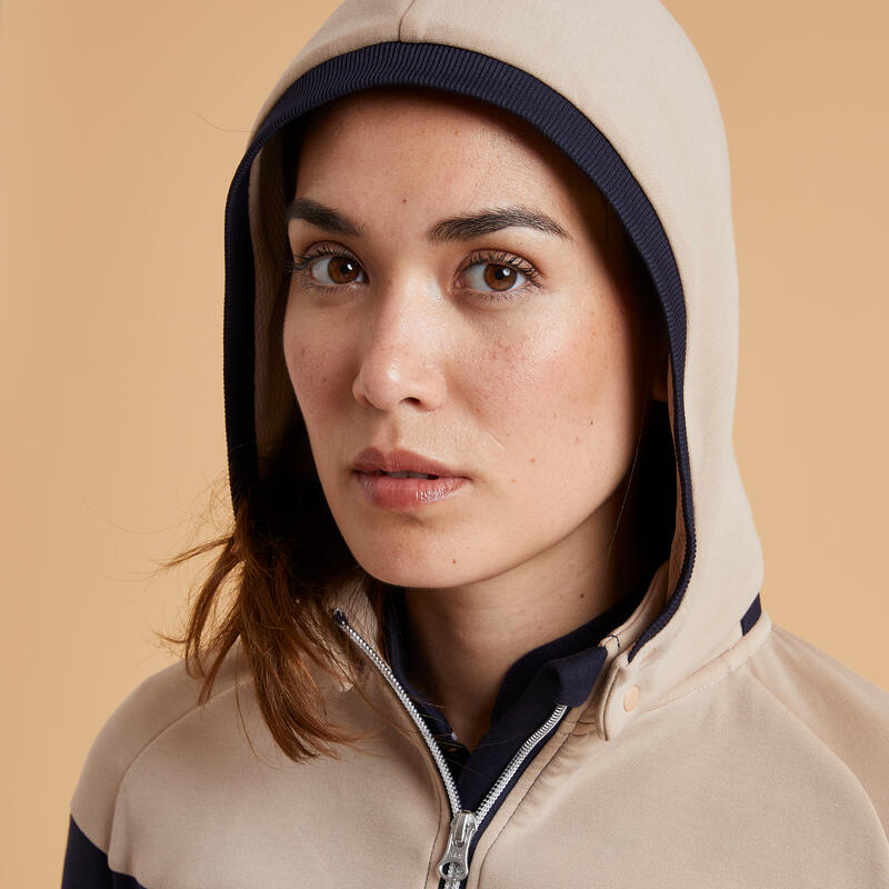 Women's Zipped Horse Riding Sweatshirt 900 Navy/Nougat FOUGANZA