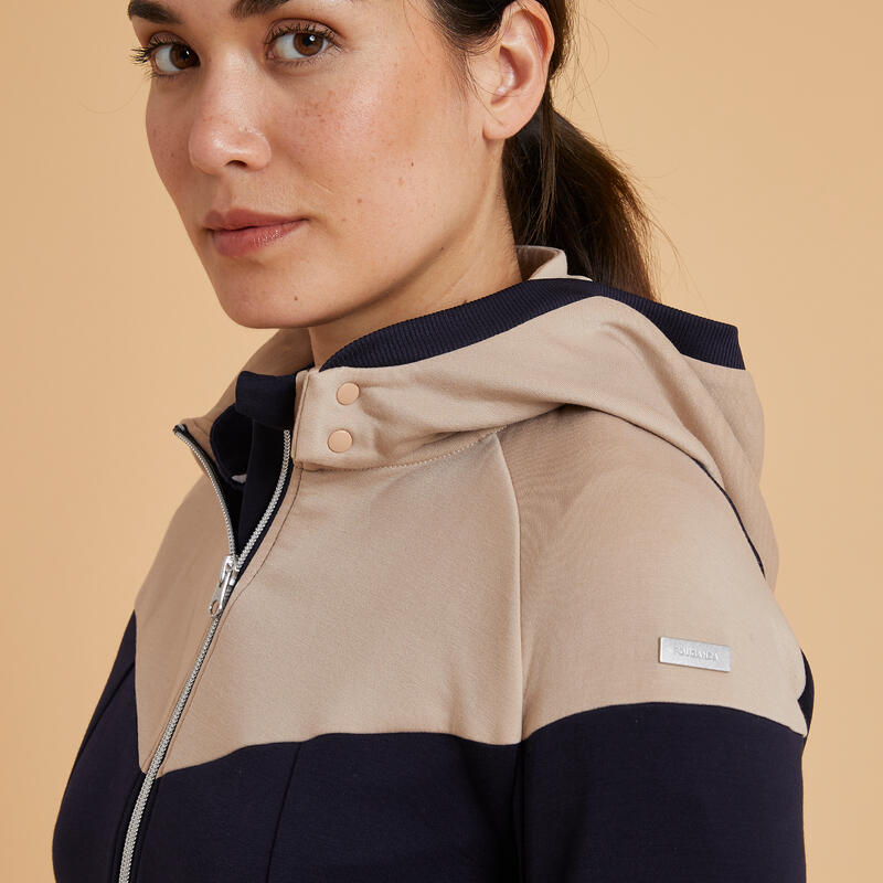 Women's Zipped Horse Riding Sweatshirt 900 Navy/Nougat FOUGANZA