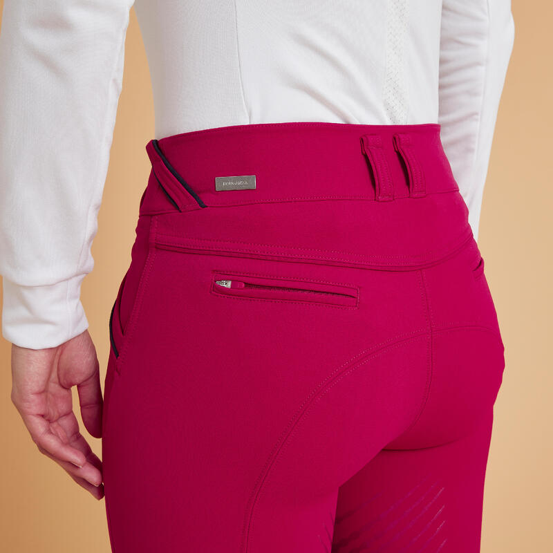 Reithose 900 Classic Kniebesatz Grip Damen rot