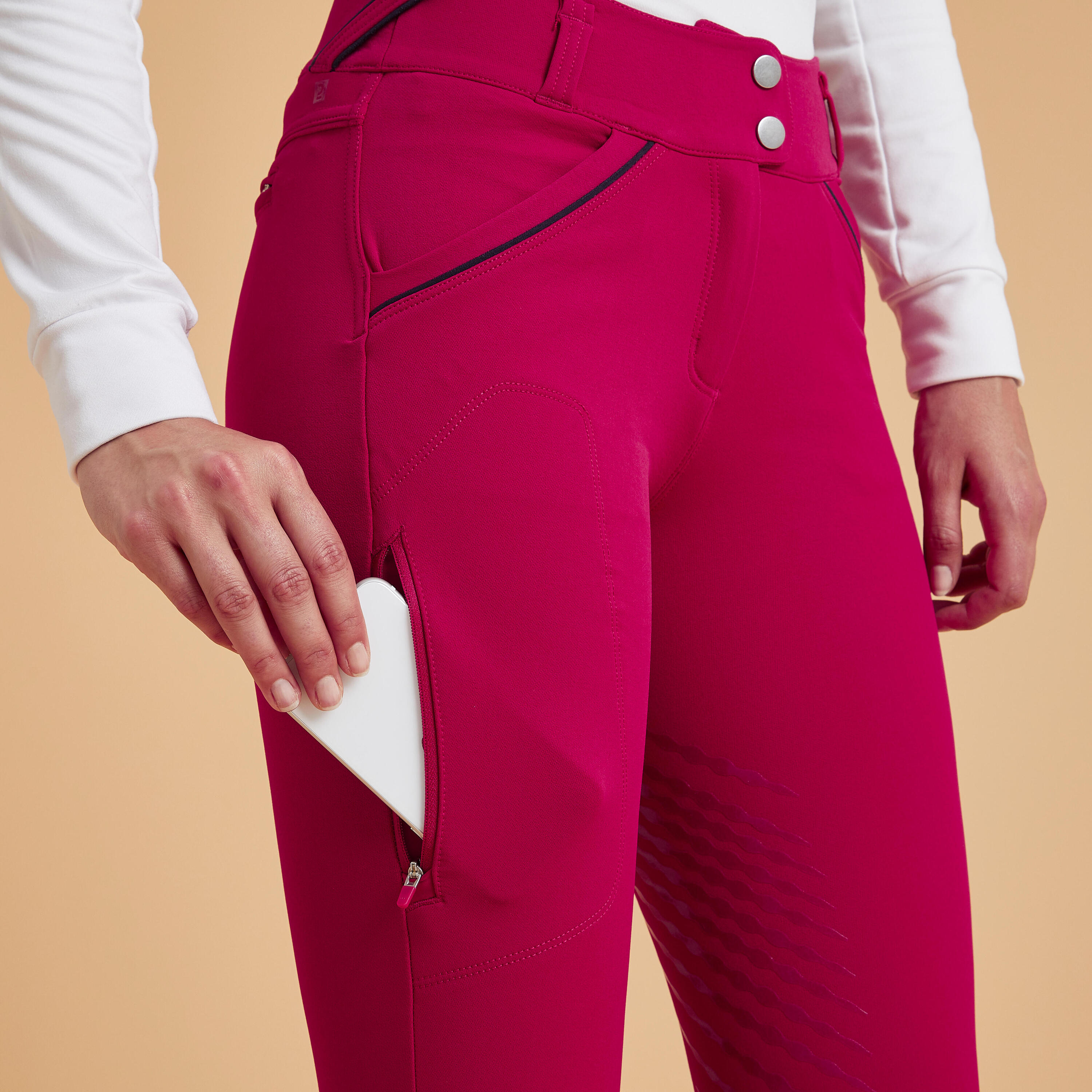 Women's Horse Riding Jodhpurs Classic Grip 900 - Cardinal Pink 4/11