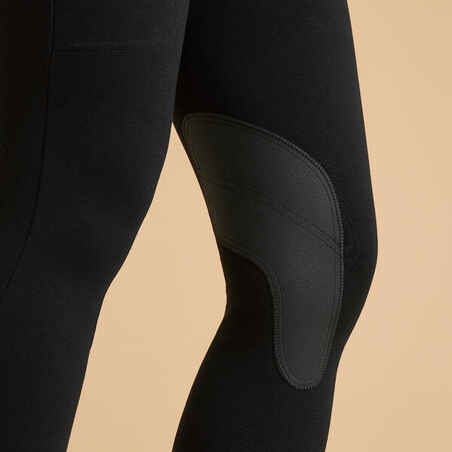 Women's Horse Riding Patch Jodhpurs - 140 Black - Black - Fouganza