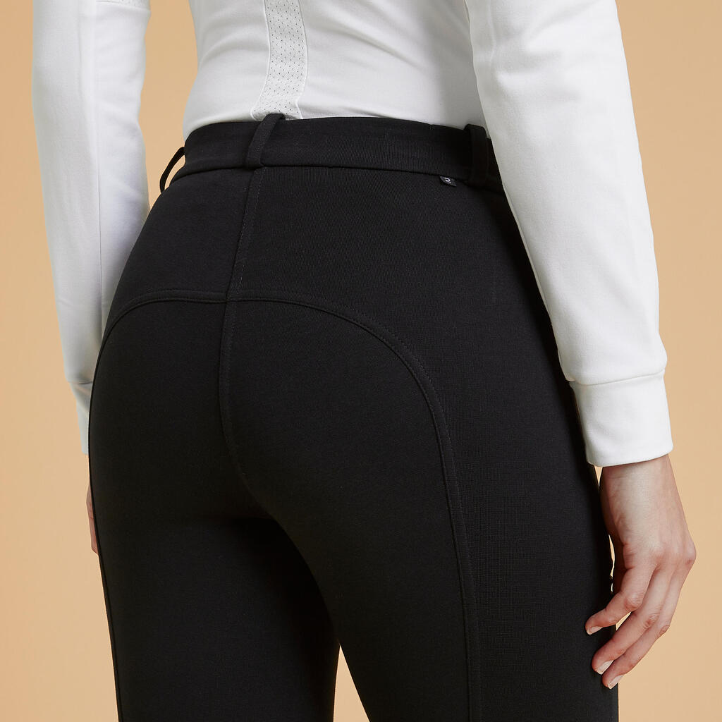 Women's Horse Riding Cotton Jodhpurs with Suede Patches - Black