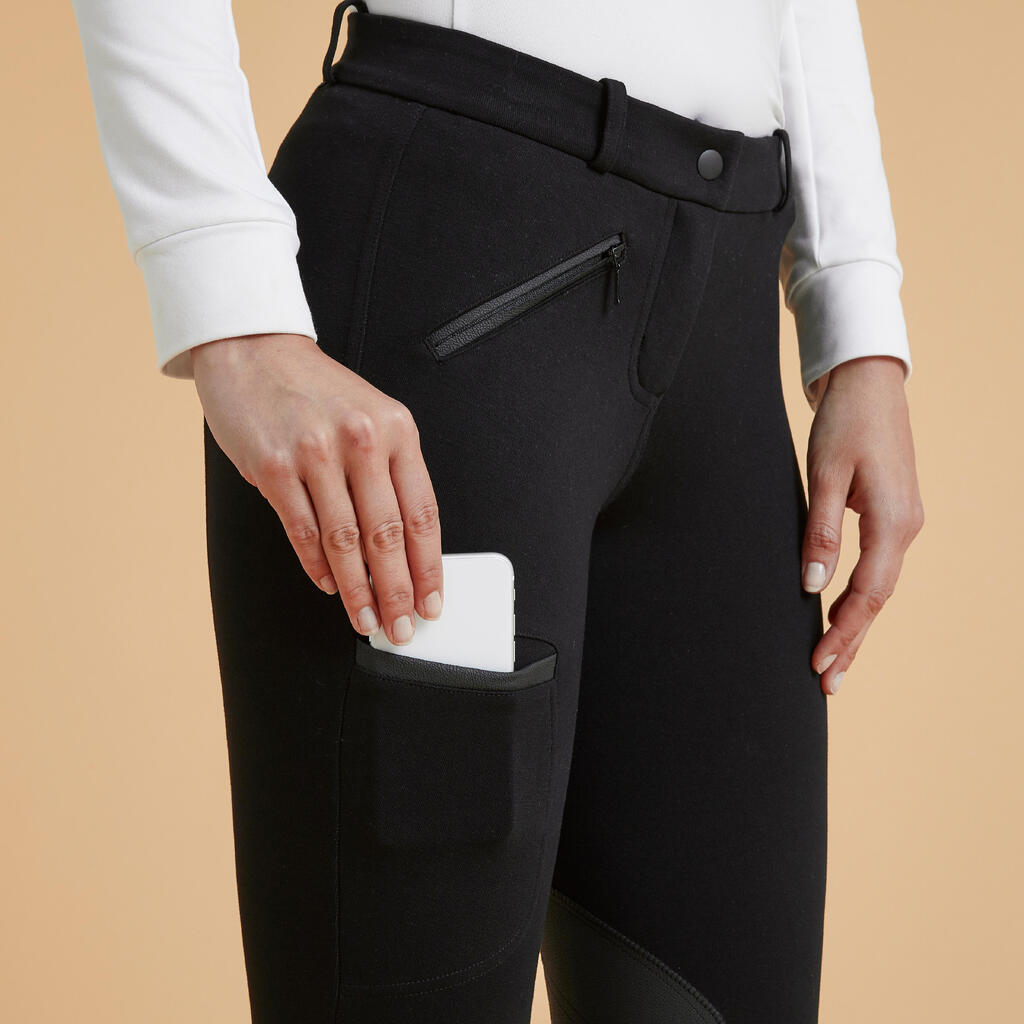 Breeches de equitación con refuerzo para Mujer - Fouganza 140 negro