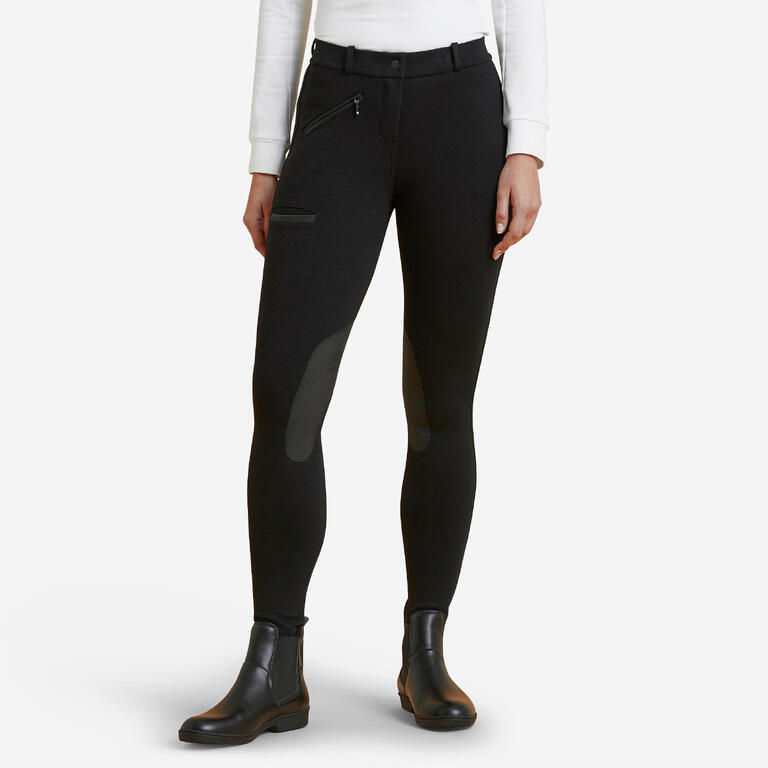 Women's Horse Riding Patch Jodhpurs 140 Black Decathlon