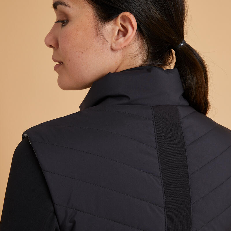 Women's Sleeveless Horse Riding Down Jacket 500 Black/Pink Gold Zip