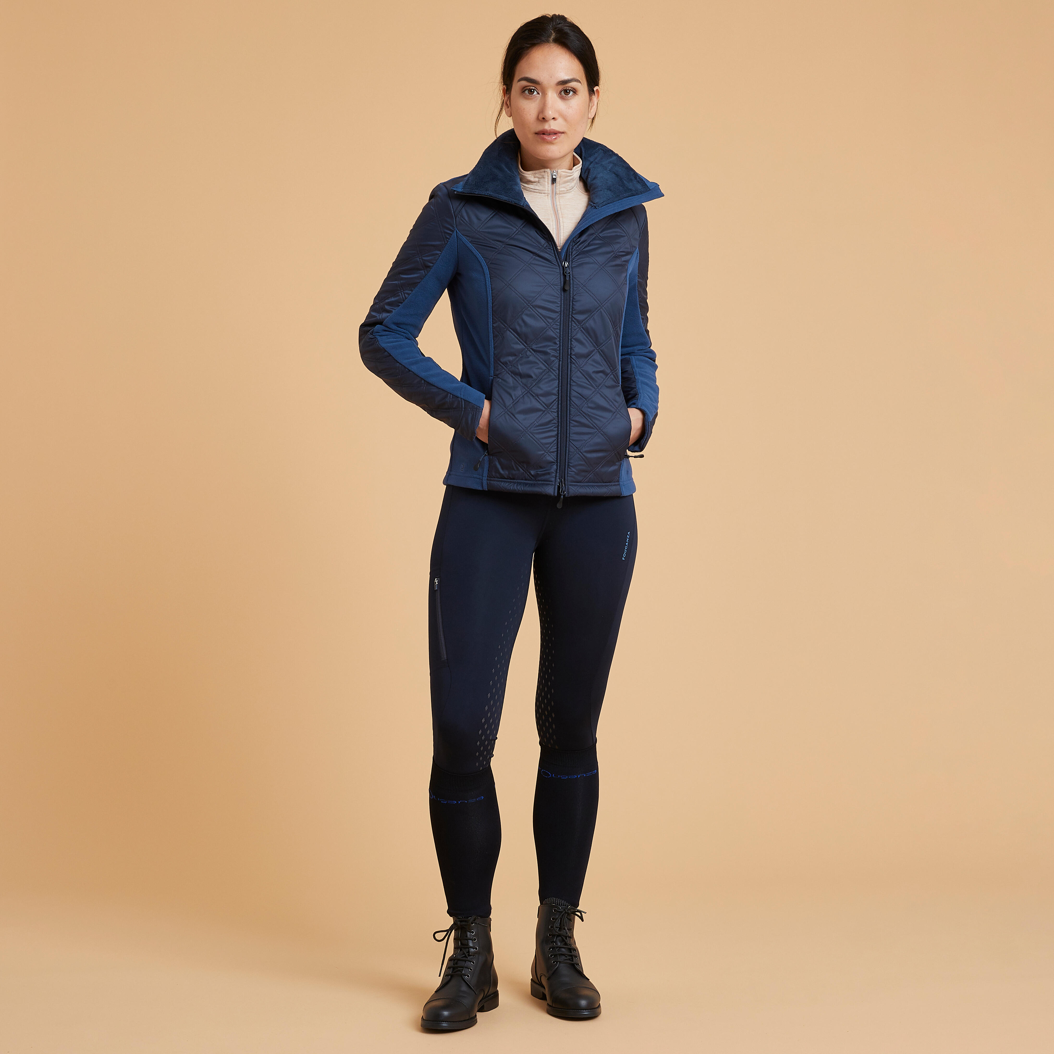 Pile da equitazione bimateriale da donna - 500 navy