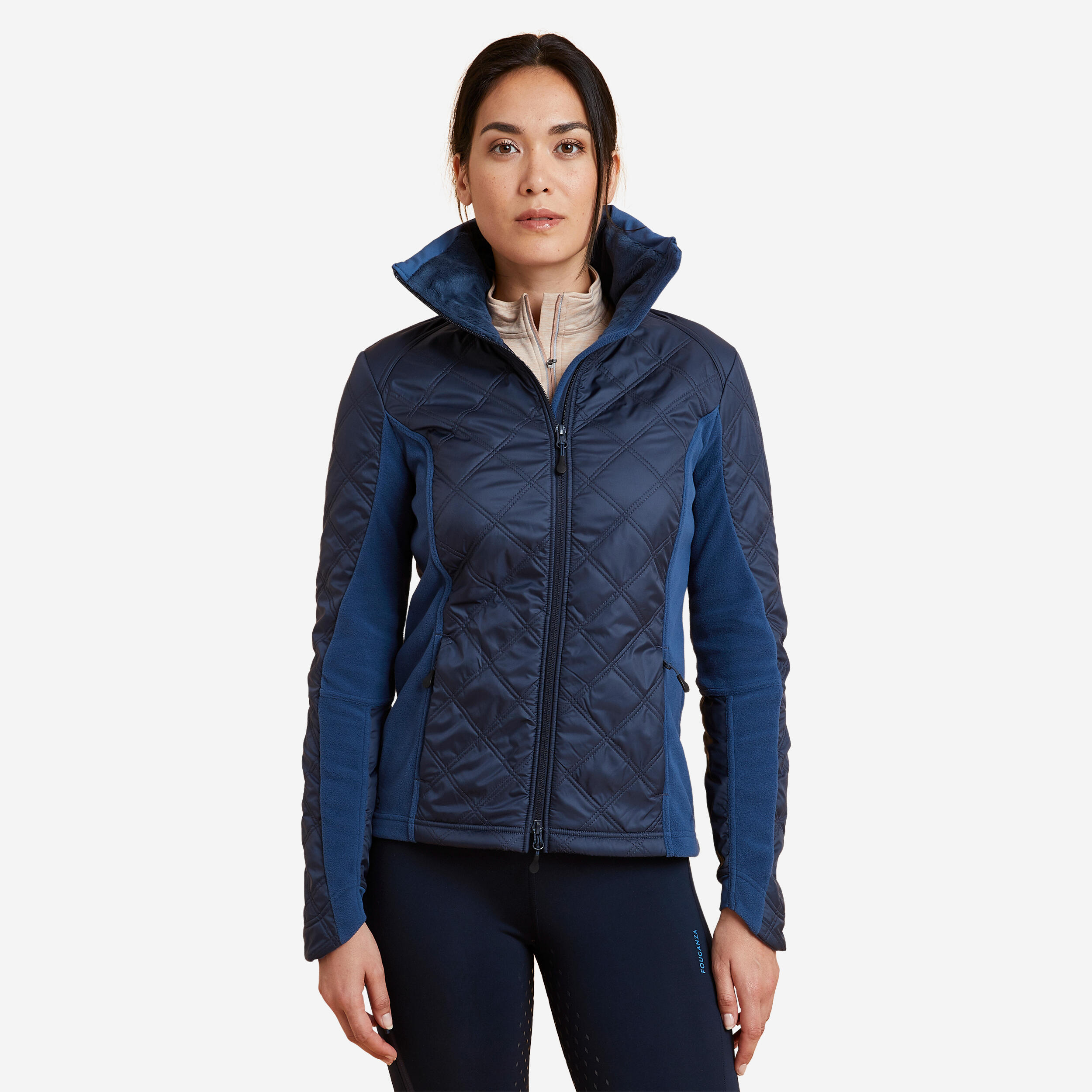 Women's bi-material riding fleece - 500 navy