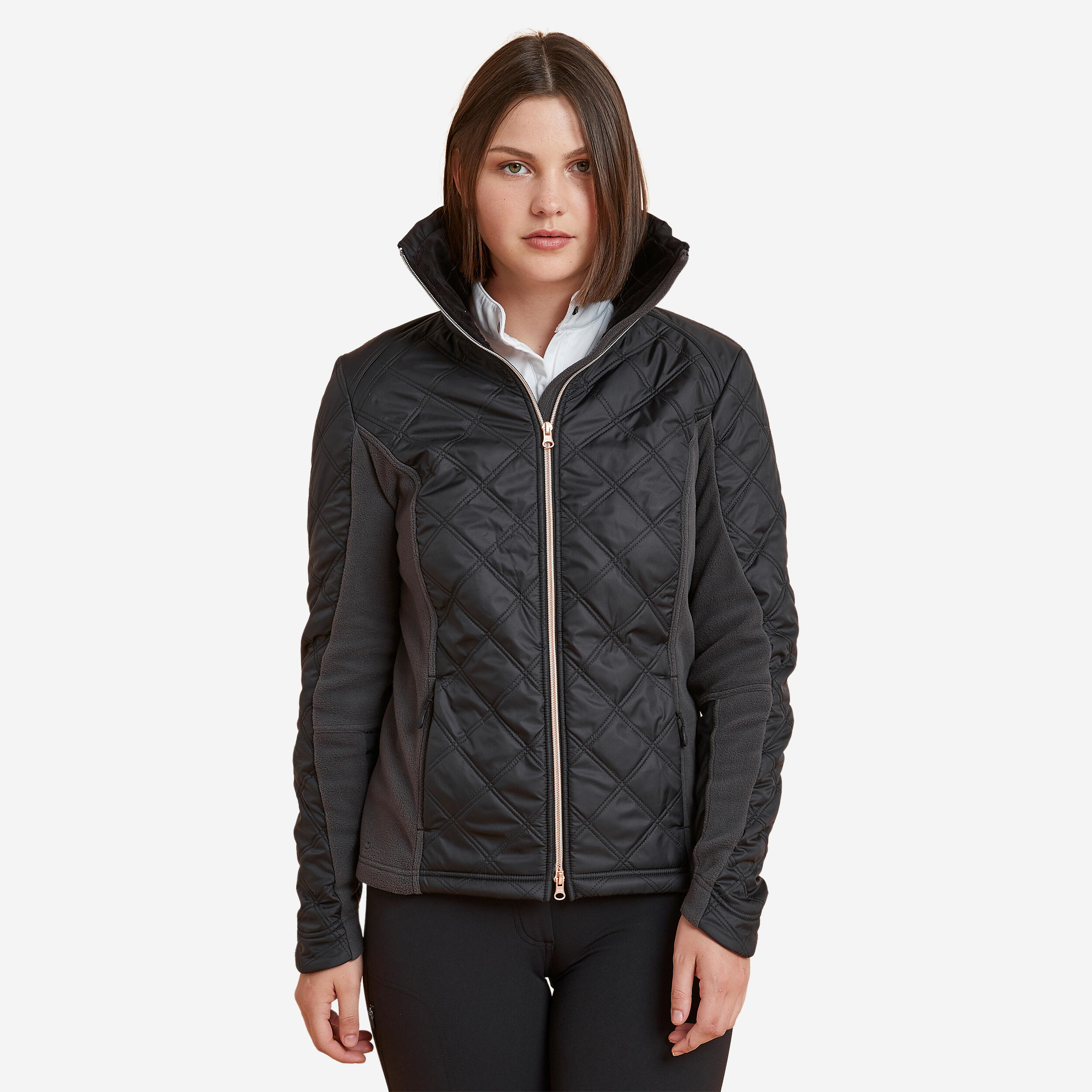 Women's two-component riding fleece with gold zip - 500 grey