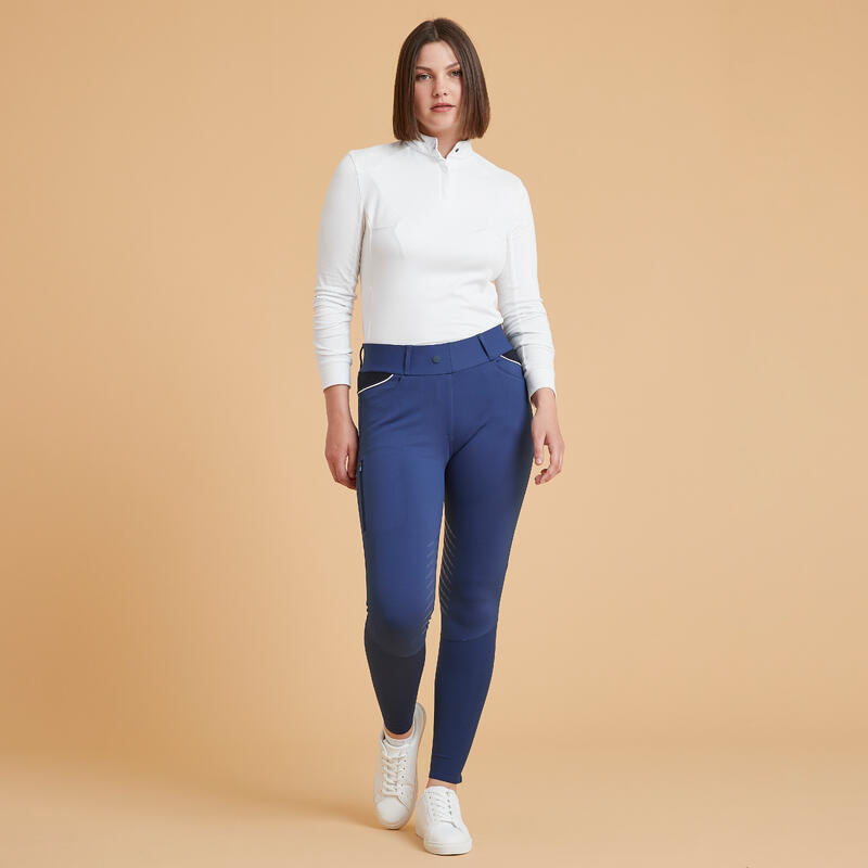 Leggings Equitación 900 Jump Mujer Azul Turquí Antideslizantes