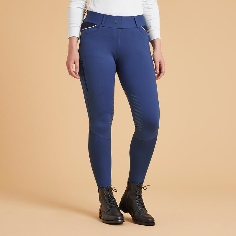 Leggings Equitación 900 Jump Mujer Azul Turquí Antideslizantes