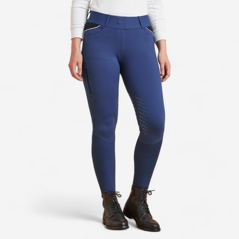 Leggings Equitación 900 Jump Mujer Azul Turquí Antideslizantes