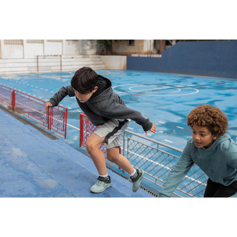 Felpa bambino ginnastica con cappuccio pesante grigio scuro stampata