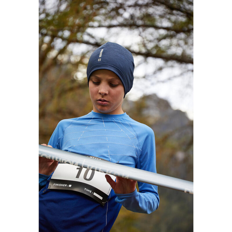 Muts voor hardlopen kinderen waterafstotend beanie donkerblauw