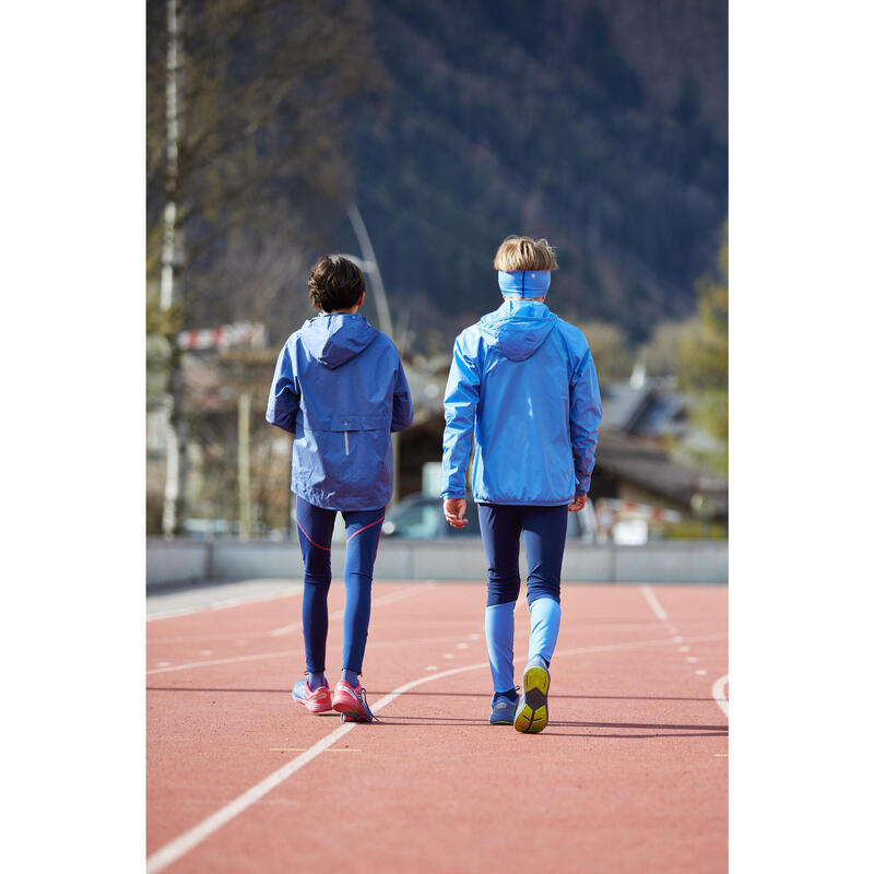 Ultralicht windjack voor hardlopen voor kinderen tweekleurig blauw