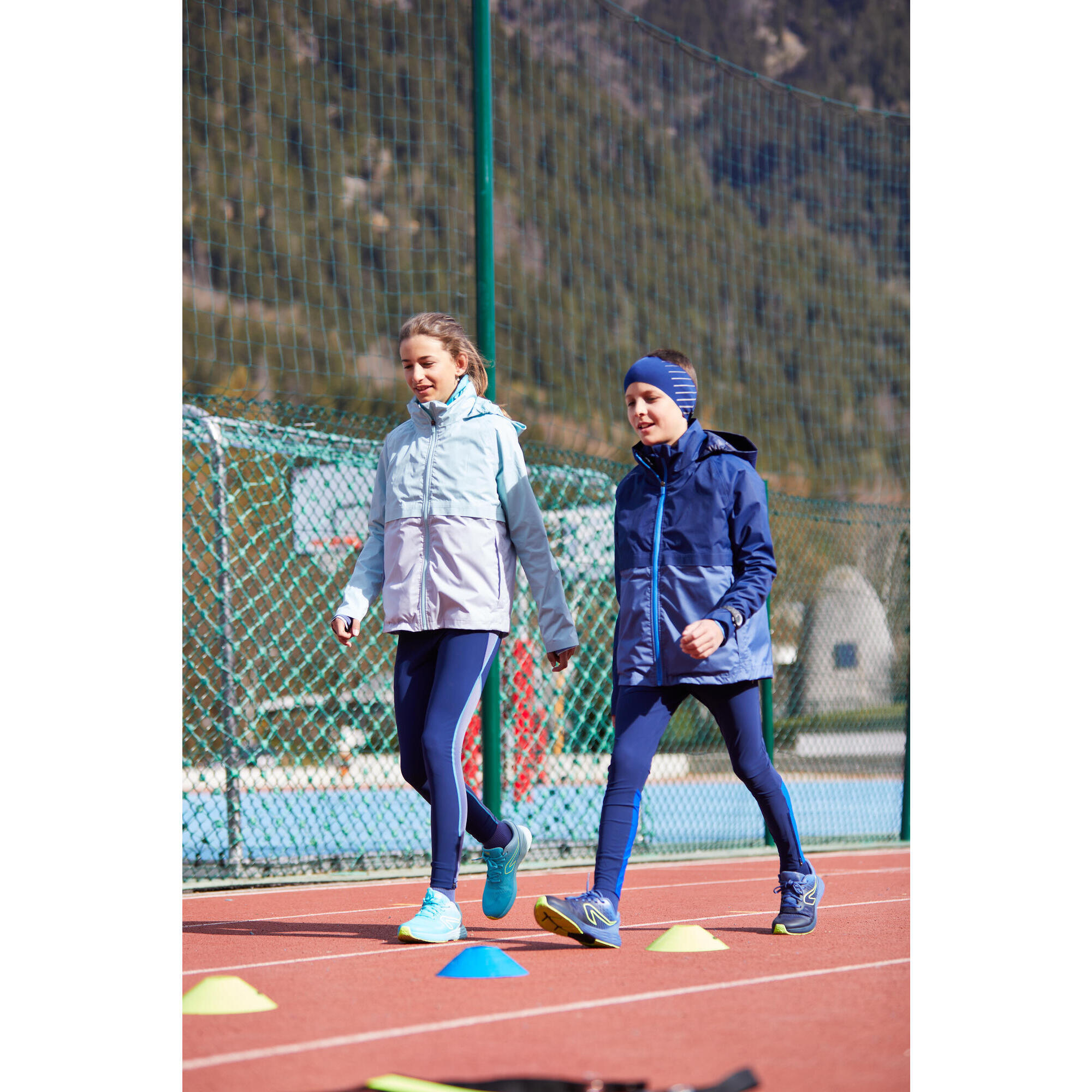 CHILDREN'S RUNNING TIGHTS - KIPRUN DRY+ NAVY AND ELECTRIC BLUE