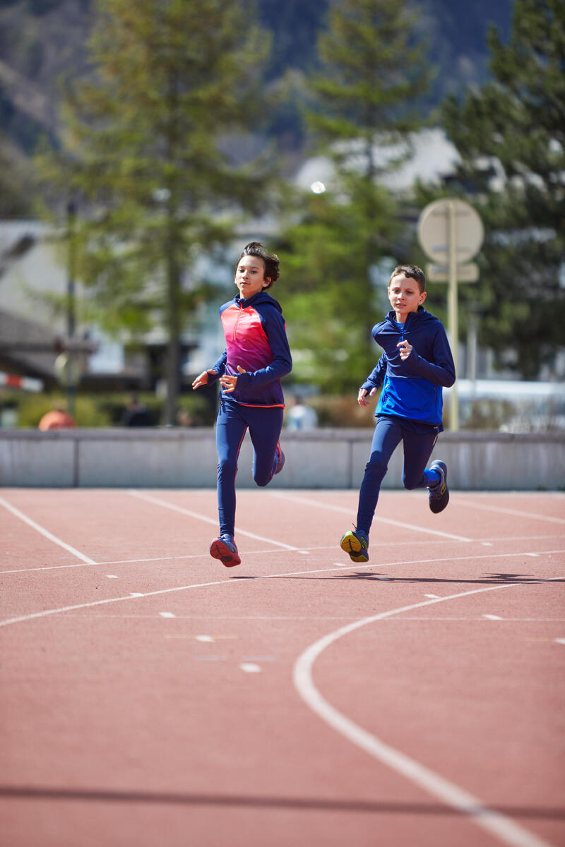 CALÇAS JUSTAS DE CORRIDA CRIANÇA - KIPRUN DRY+ AZUL MARINHO E AZUL ELÉTRICO