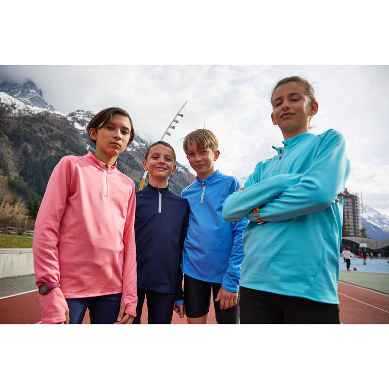 Warm hardloopshirt met lange mouwen voor kinderen Warm+ halve rits ROZE