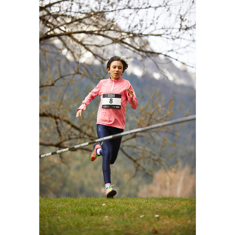 Maillot manches longues running Enfant 1/2 zip chaud - KIPRUN Warm+ Rose