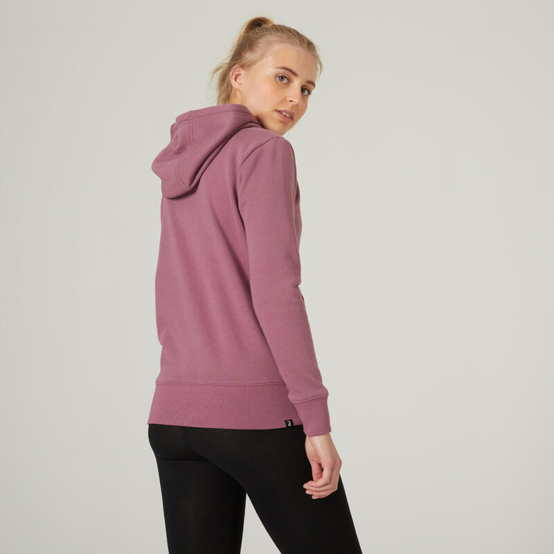 Kapuzenpullover lang Damen - 500 Essentials lila 