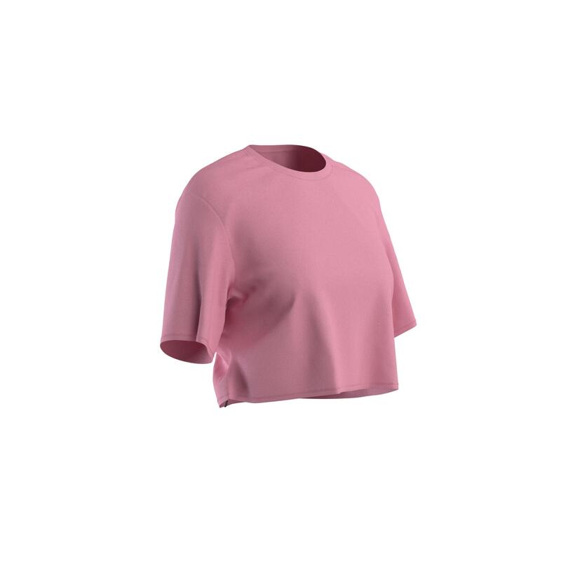 Camiseta Fitness Mujer 520 Rosa Claro Crop Top