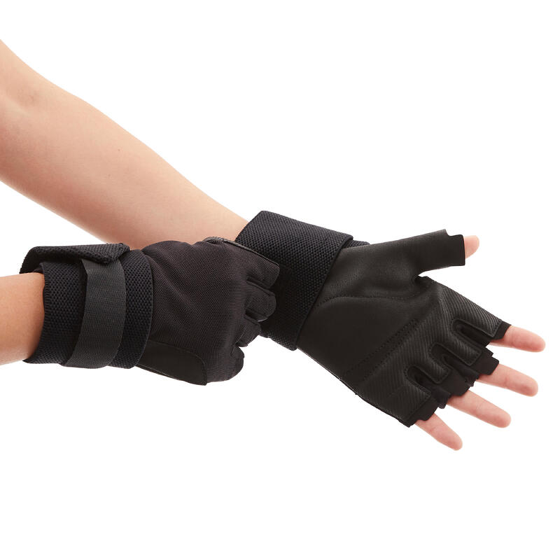 Gants de musculation confort et avec bande poignets - noir