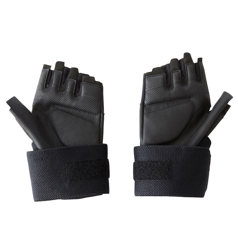 Fitness handschoenen voor krachttraining 900 met wrist wrap zwart