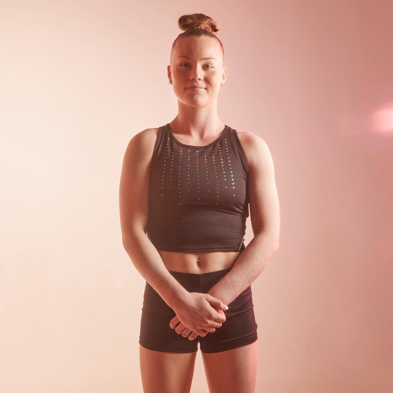 Crop Top Kunstturnen Schwimmerrücken Mädchen schwarz