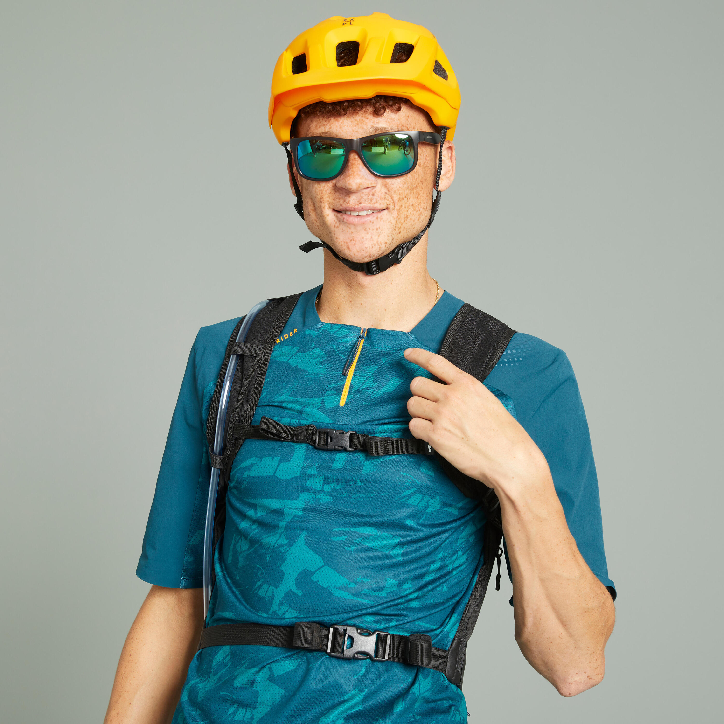 Short-Sleeved Mountain Biking Jersey EXPL 500 - Blue/Green 9/11