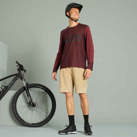 Long-Sleeved Mountain Biking Jersey ST 100 - Burgundy