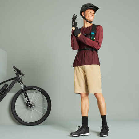 Long-Sleeved Mountain Biking Jersey EXPL 100 - Burgundy