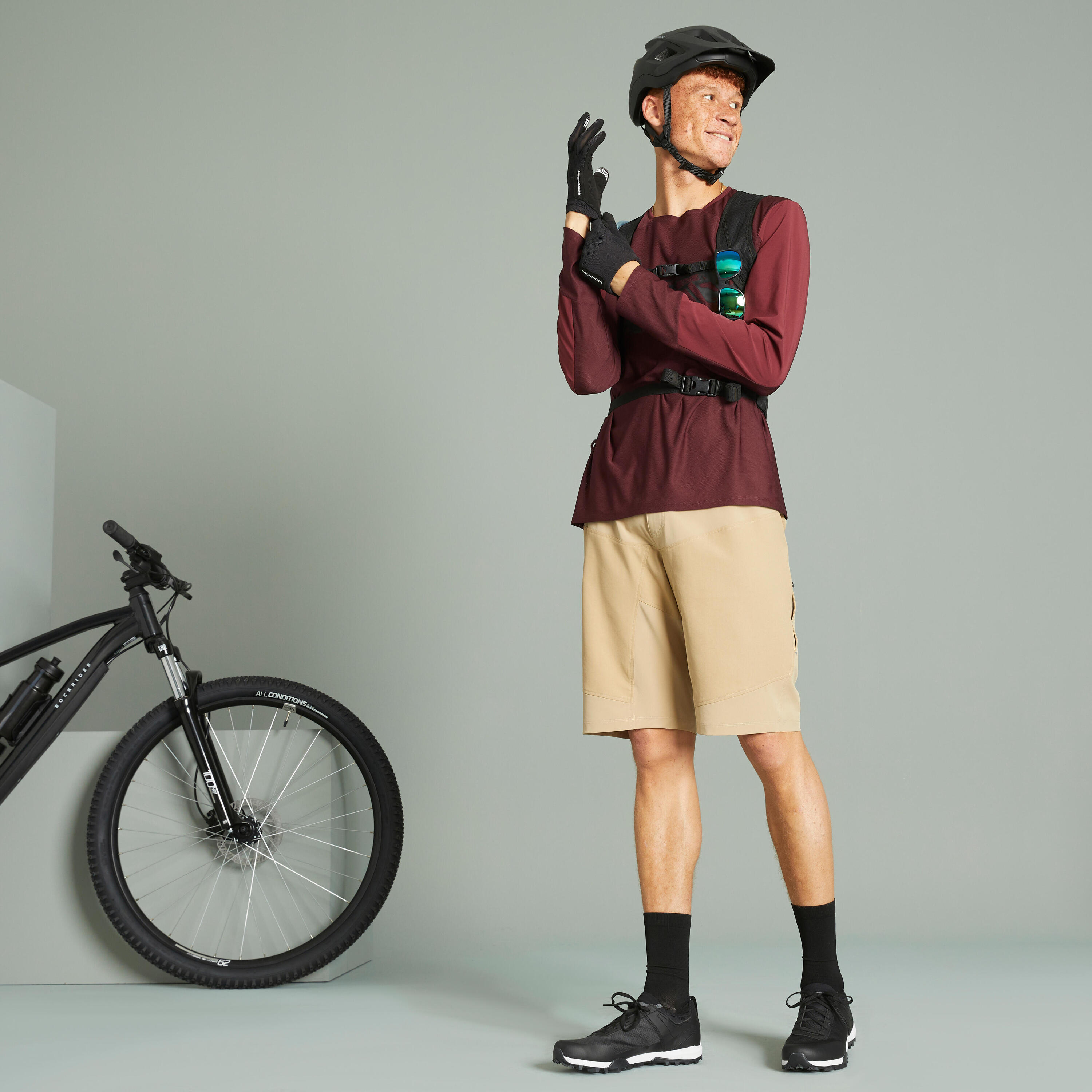 Long-Sleeved Mountain Biking Jersey EXPL 100 - Burgundy 2/10