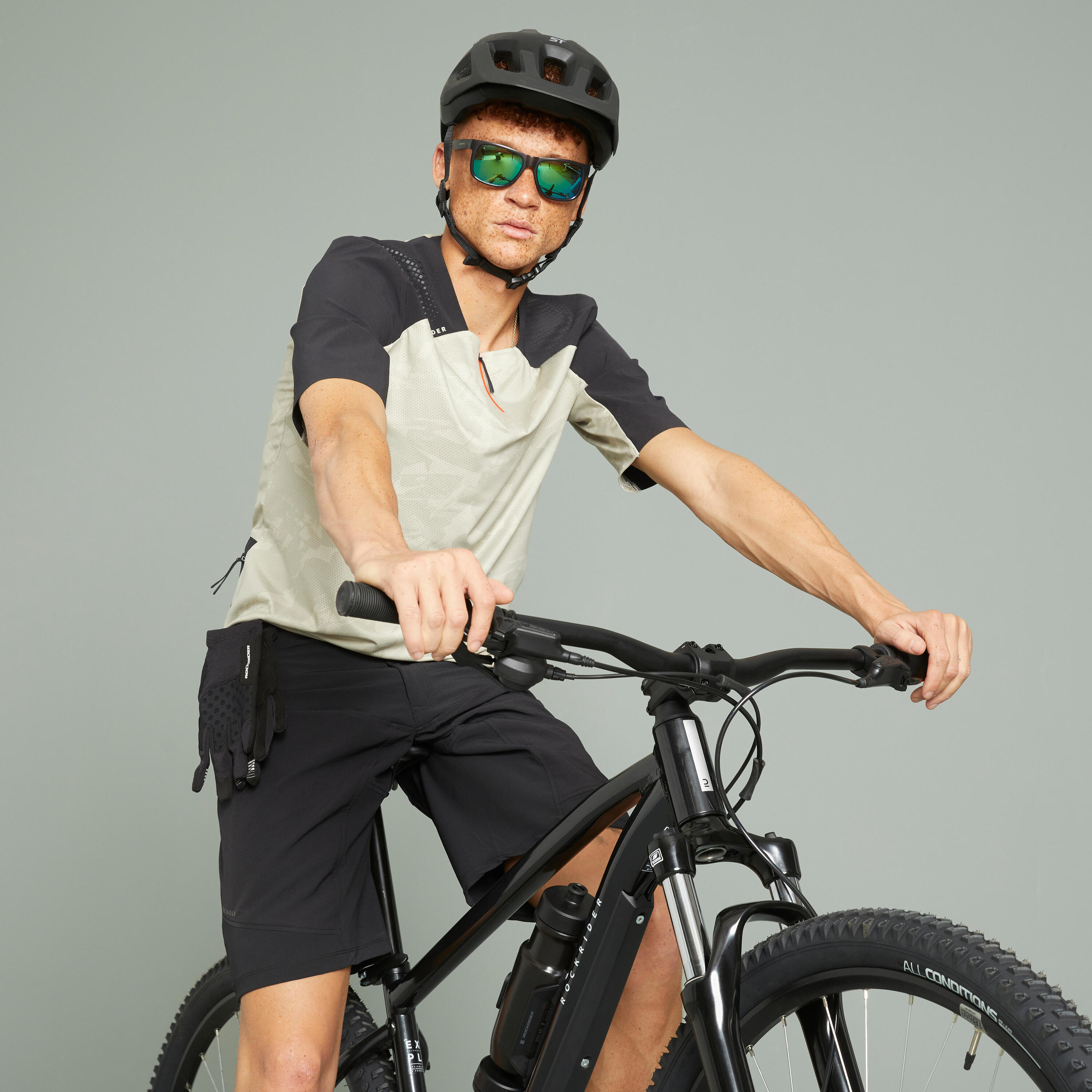 Short-Sleeved Mountain Biking Jersey Expl 500 - Beige 8/10